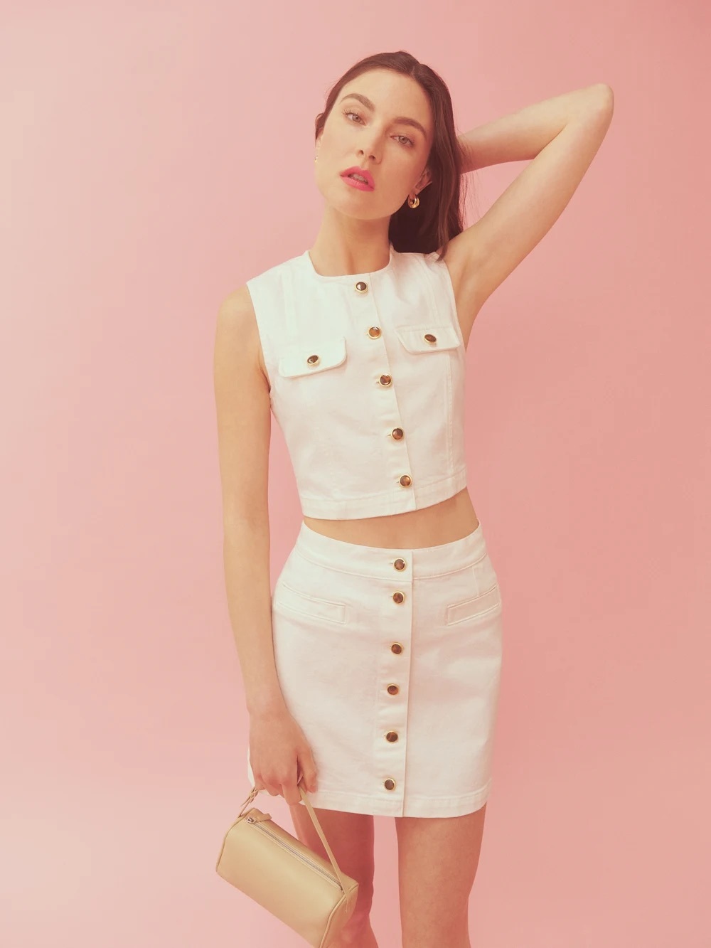 🤍 REFORMATION • Cher Denim Two Piece Set in Vintage White
